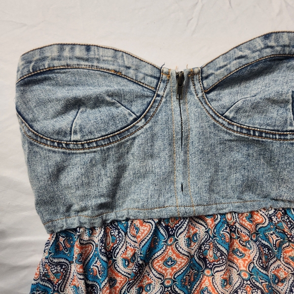 Rue21 Denim and Patterned Strapless Dress - Picture 4 of 16